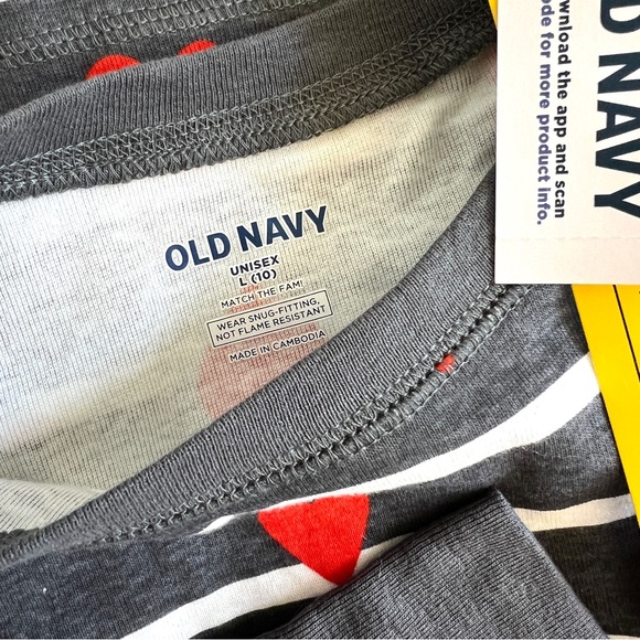 New OLD NAVY Kids Heart Print Striped Cotton Pajama Set Gray Red Sz L (10) - Picture 4 of 6